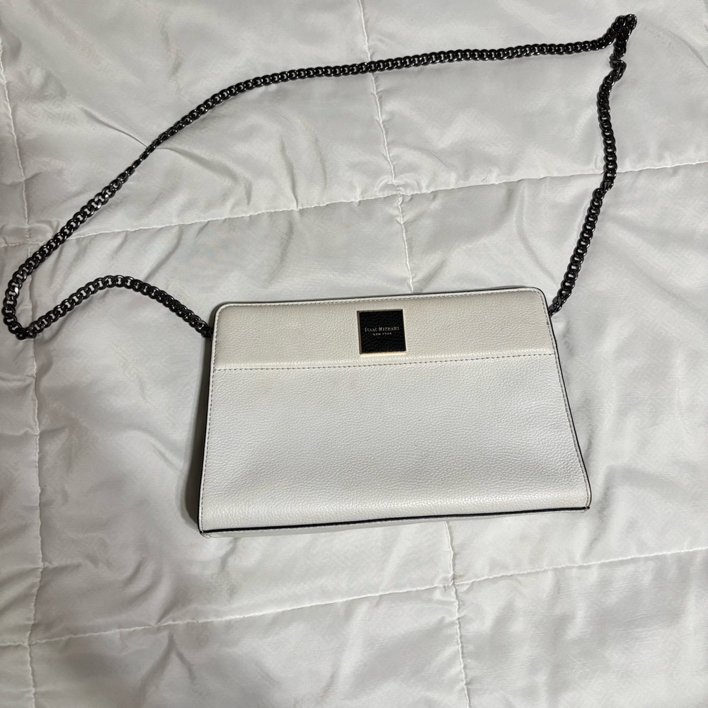 Isaac Mizrahi White & Black Pebbled Leather Clutch